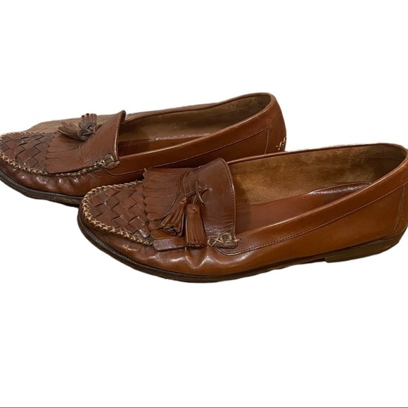 Cole Haan Brown Woven Tassel Slip On Loafers